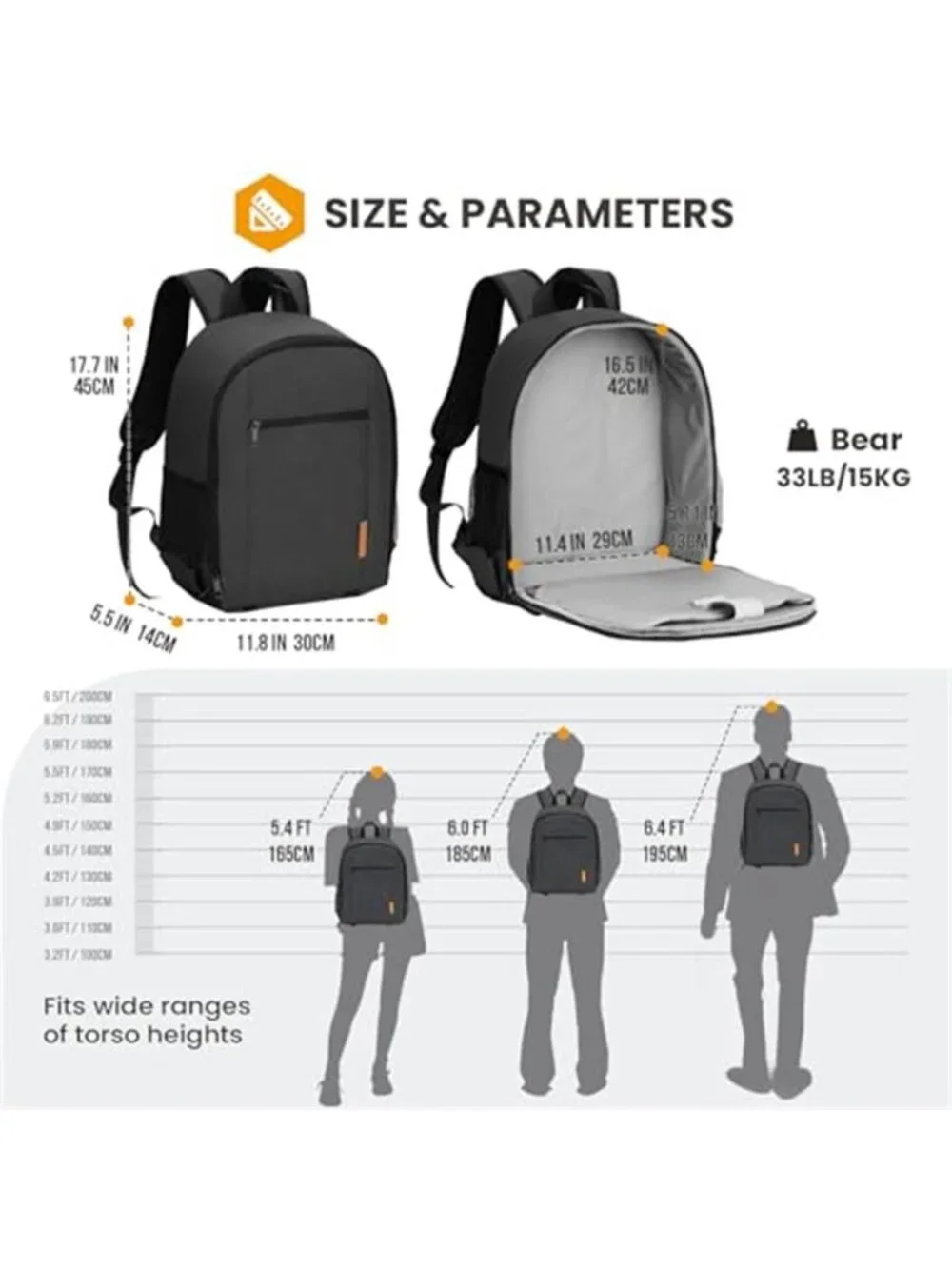 Men's Camera Backpack for Photographers Medium Lightweight 15L Black TB-M